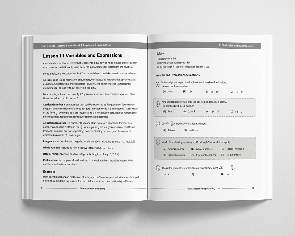 High School Algebra 1 Workbook view 2